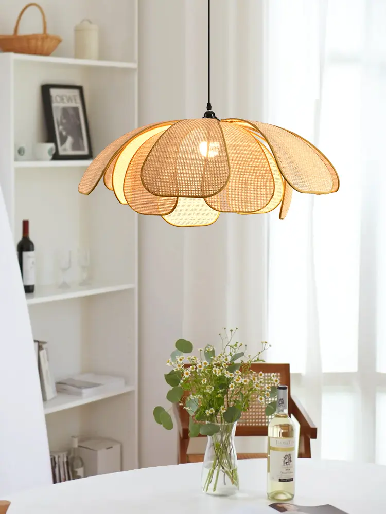 Nordic Modern Retro Hand-woven Lotus Chandelierdining Room Bedroom Living Room Lighting Fixtures E27 Flower Lamp Study Lamp
