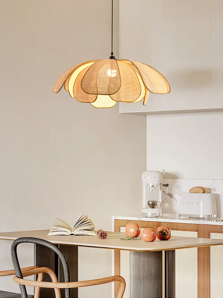 Nordic Modern Retro Hand-woven Lotus Chandelierdining Room Bedroom Living Room Lighting Fixtures E27 Flower Lamp Study Lamp