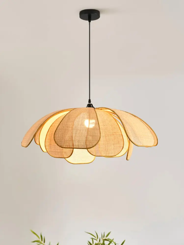 Nordic Modern Retro Hand-woven Lotus Chandelierdining Room Bedroom Living Room Lighting Fixtures E27 Flower Lamp Study Lamp