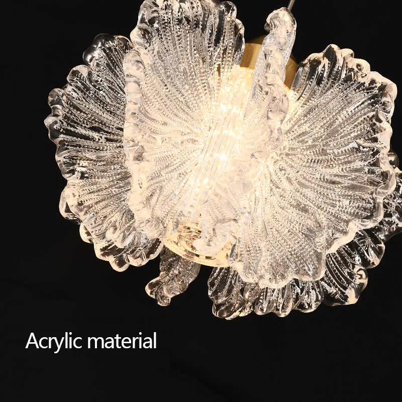 Nordic French Cream-style Long Line Chandelier Bedroom Bedside Lamp Dining Room Chandelier Acrylic Flower Warm Atmosphere Lamp