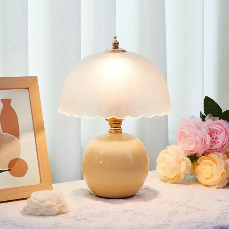 Modern Ceramic Simple Glass Cover Bedroom Bedside Table Lamp Children's Room Small Table Lamp Warm Reading Small Book Lamp