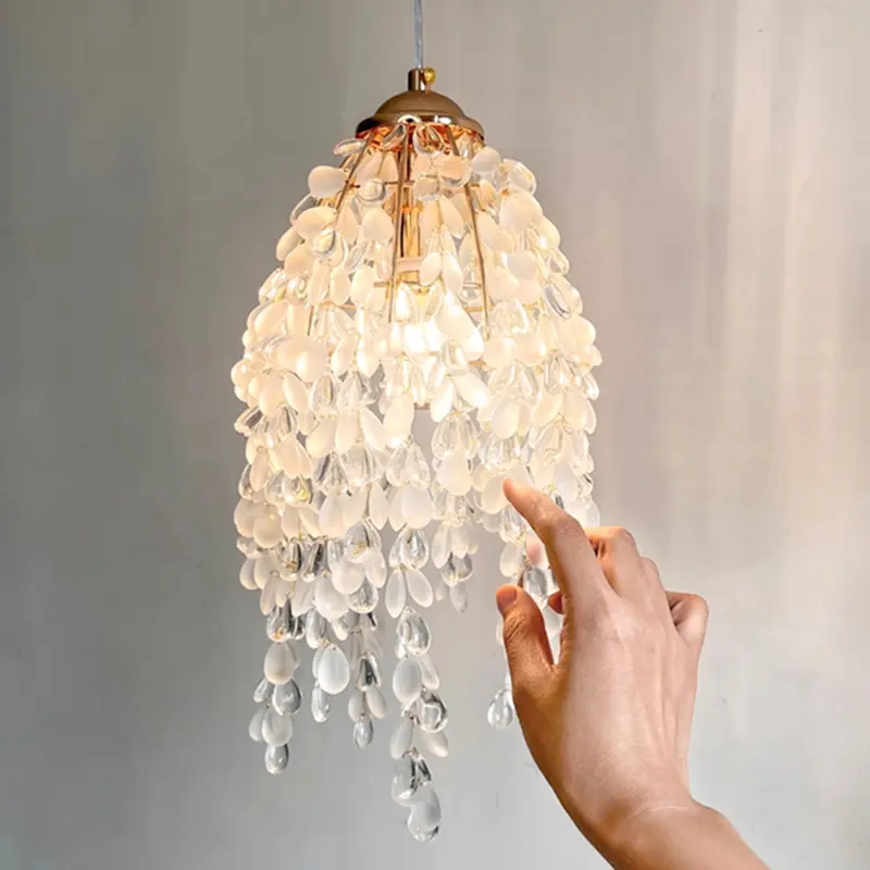 French-Style Light Luxury Bedside Crystal Bead Octagonal Bead Small Pendant Lamp Dining Atmosphere Little Girl Bedroom Lamp