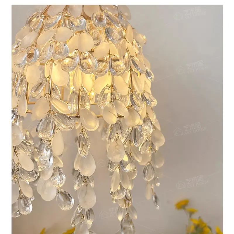 French-Style Light Luxury Bedside Crystal Bead Octagonal Bead Small Pendant Lamp Dining Atmosphere Little Girl Bedroom Lamp
