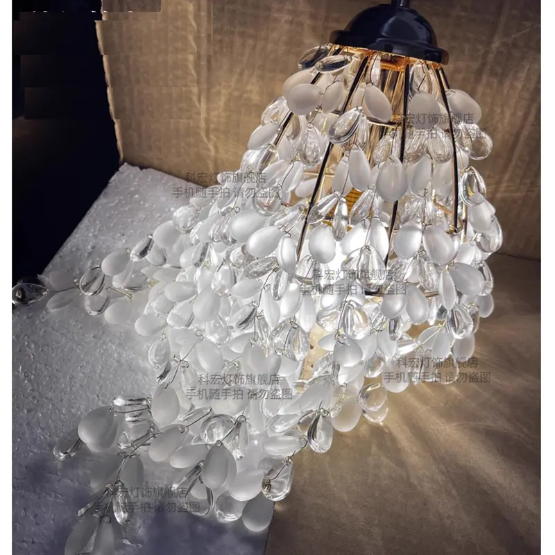 French-Style Light Luxury Bedside Crystal Bead Octagonal Bead Small Pendant Lamp Dining Atmosphere Little Girl Bedroom Lamp