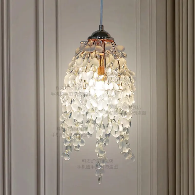 French-Style Light Luxury Bedside Crystal Bead Octagonal Bead Small Pendant Lamp Dining Atmosphere Little Girl Bedroom Lamp