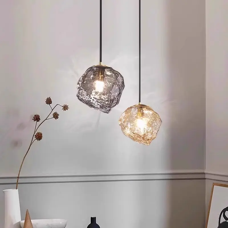 Minimalist And Retro Glass Bedroom Bedside Chandelier ice Cube Stone Long Line Chandelier Dining Room Bar Counter Ambient Light