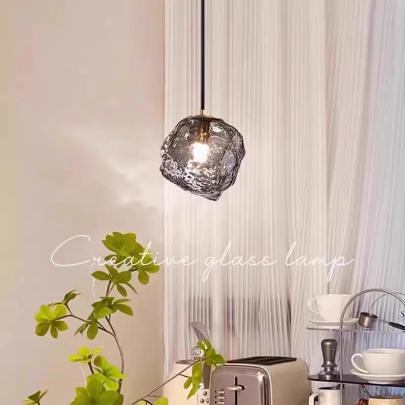 Minimalist And Retro Glass Bedroom Bedside Chandelier ice Cube Stone Long Line Chandelier Dining Room Bar Counter Ambient Light
