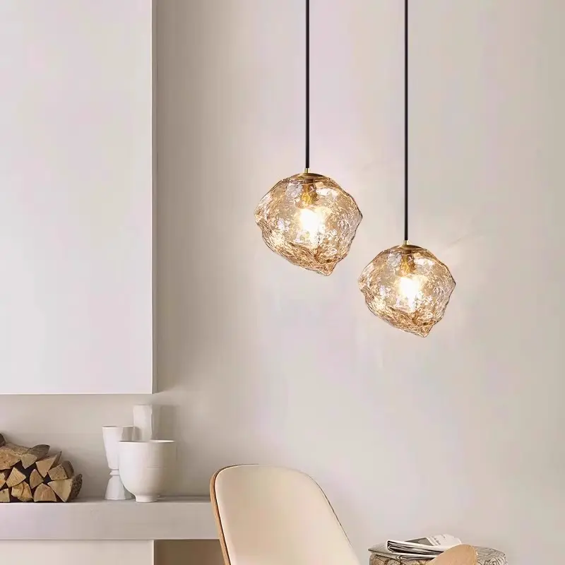 Minimalist And Retro Glass Bedroom Bedside Chandelier ice Cube Stone Long Line Chandelier Dining Room Bar Counter Ambient Light