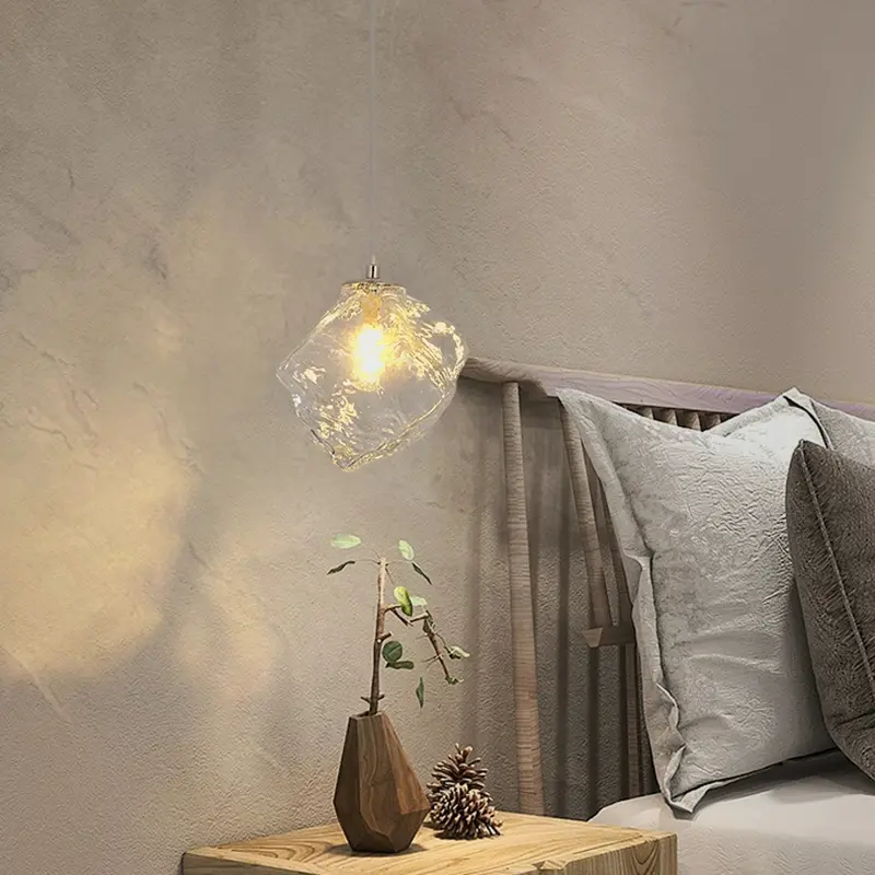 Minimalist And Retro Glass Bedroom Bedside Chandelier ice Cube Stone Long Line Chandelier Dining Room Bar Counter Ambient Light