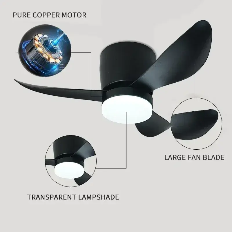 Low Floor Modern LED Ceiling Fan with Variable Frequency DC Remote Control Bedroom and Children's Room Remote Electric Fan Light