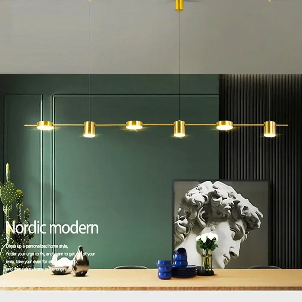 Modern LED Pendant Light Remote Dimming Indoor Lighting Art Ceiling Pendant Light Gold Long Strip Kitchen Restaurant Decoration