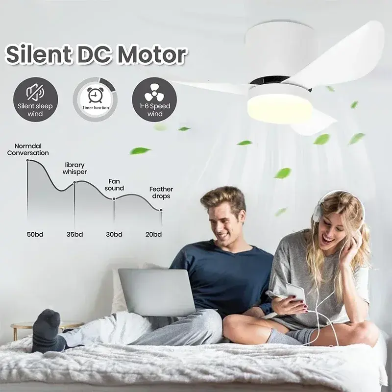 Low Floor Modern LED Ceiling Fan with Variable Frequency DC Remote Control Bedroom and Children's Room Remote Electric Fan Light