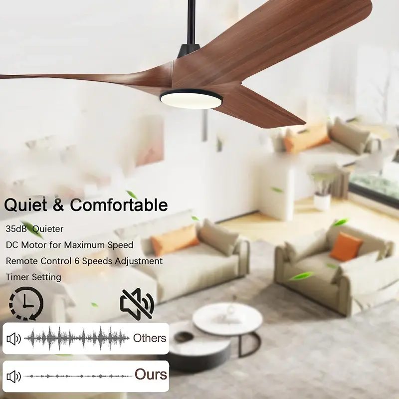52 Inch Walnut Ceiling Fan, Remote Control with Adjustable Lights, 3 Fan Blades Reversible DC Motor Ceiling Fan, Decorative Fan