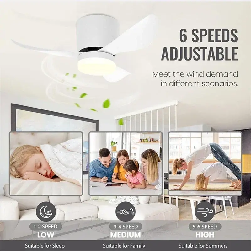 Low Floor Modern LED Ceiling Fan with Variable Frequency DC Remote Control Bedroom and Children's Room Remote Electric Fan Light