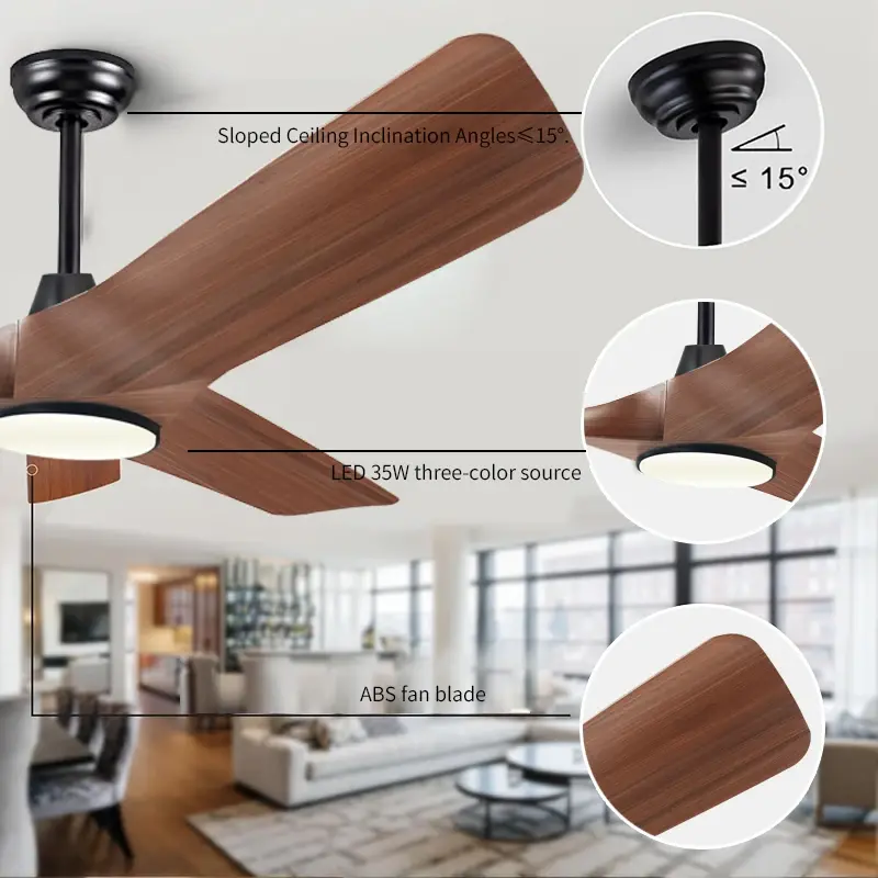 52 Inch Walnut Ceiling Fan, Remote Control with Adjustable Lights, 3 Fan Blades Reversible DC Motor Ceiling Fan, Decorative Fan