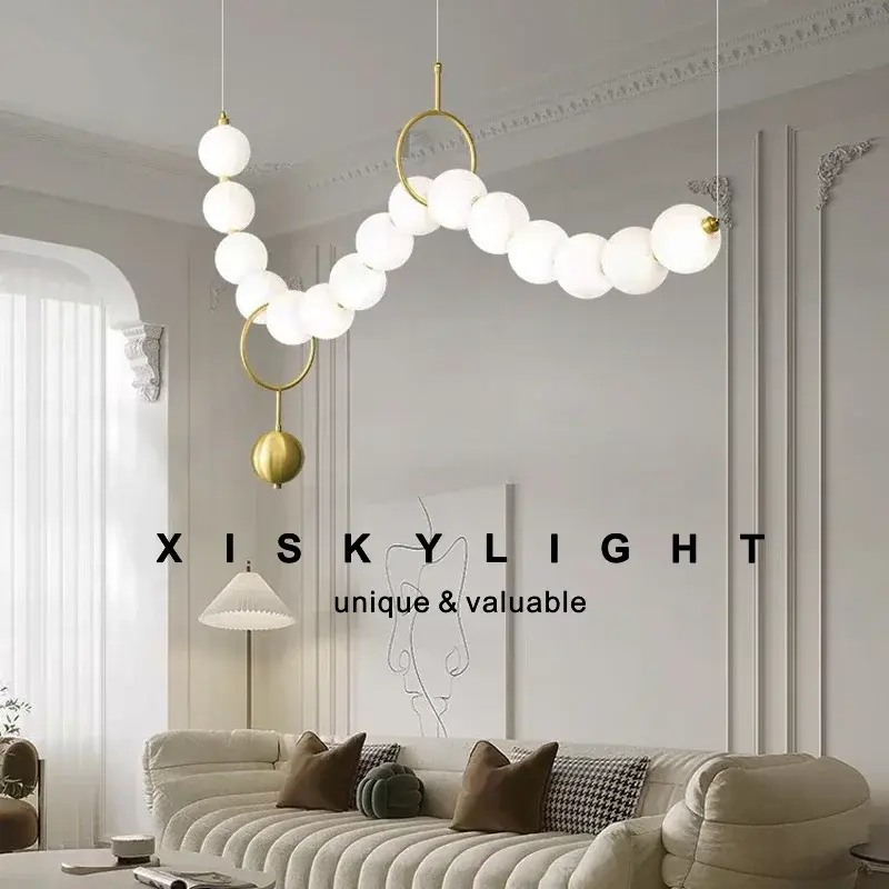 Modern Minimalist Necklace Glass Ball Pendant Light, Living Room, Dining Room, Dining Table Light, Hanging Chain Pendant Light