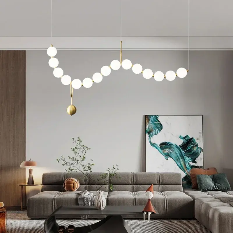 Modern Minimalist Necklace Glass Ball Pendant Light, Living Room, Dining Room, Dining Table Light, Hanging Chain Pendant Light