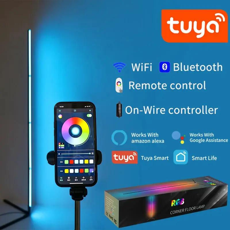 Tuya RGB LED Floor Light, Colorido, Controle Remoto, Aplicação Inteligente, Ambiente De Manto Moderno, 160cm