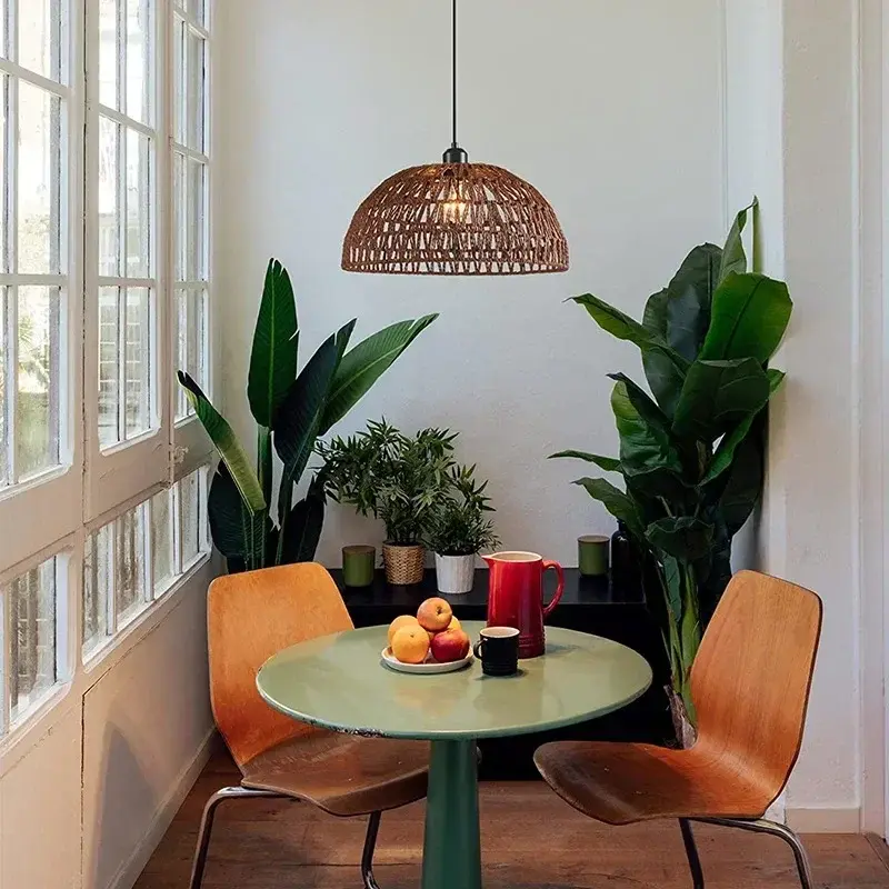 Japanese Style Hemp Rope Pendant Light, Countryside Dining Room, Bedroom, Living Room, E27 Ball Bubble Handmade Pendant Light
