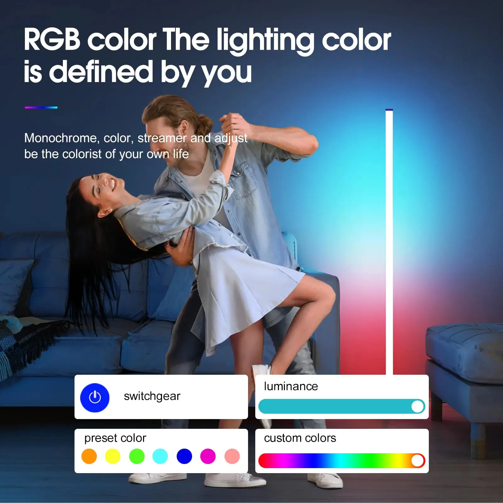 Modern Smart RGB Room Corner Floor Atmosphere Light USB Power Three-pin LED Light Interior Decoration Dimmable Standing Light