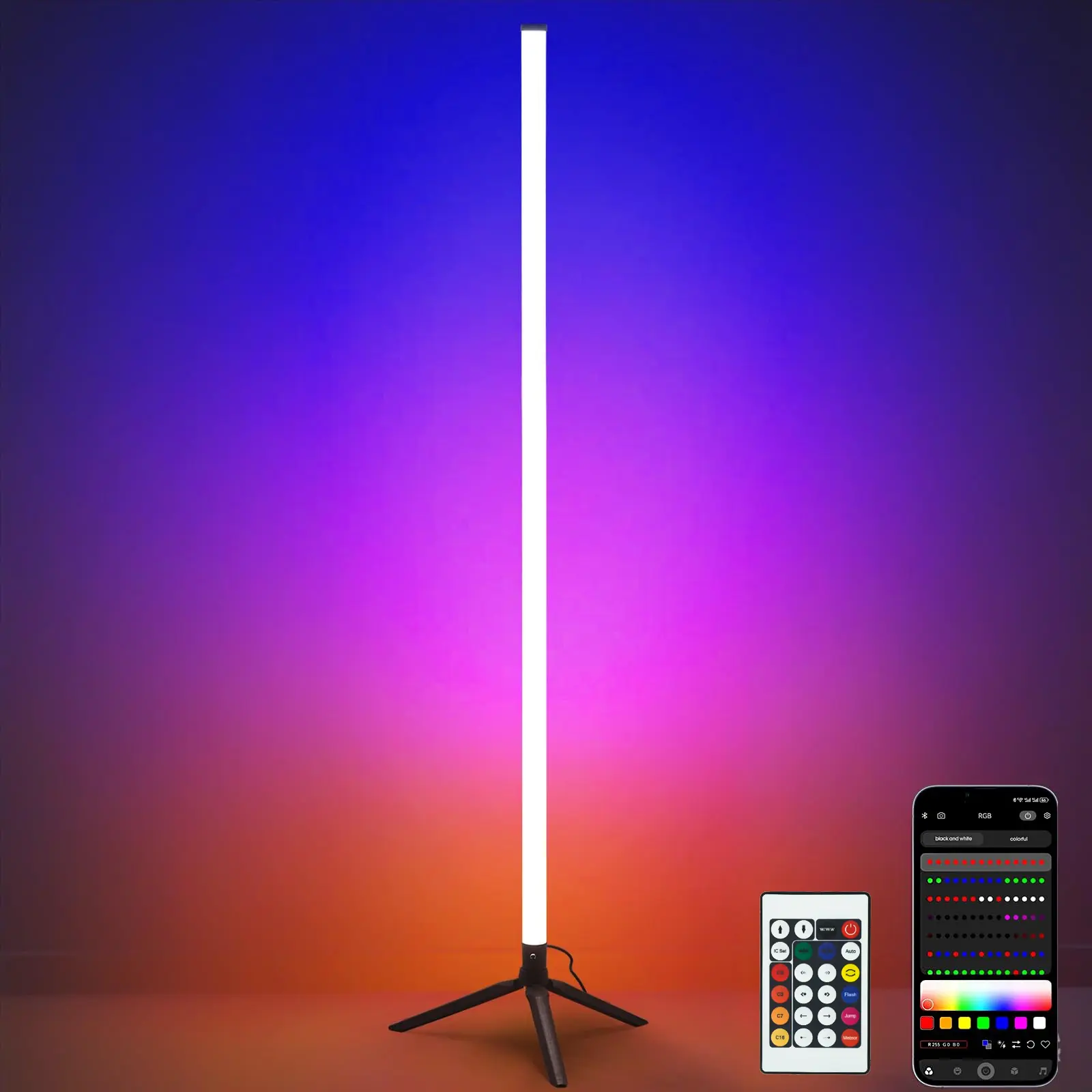 Modern Smart RGB Room Corner Floor Atmosphere Light USB Power Three-pin LED Light Interior Decoration Dimmable Standing Light
