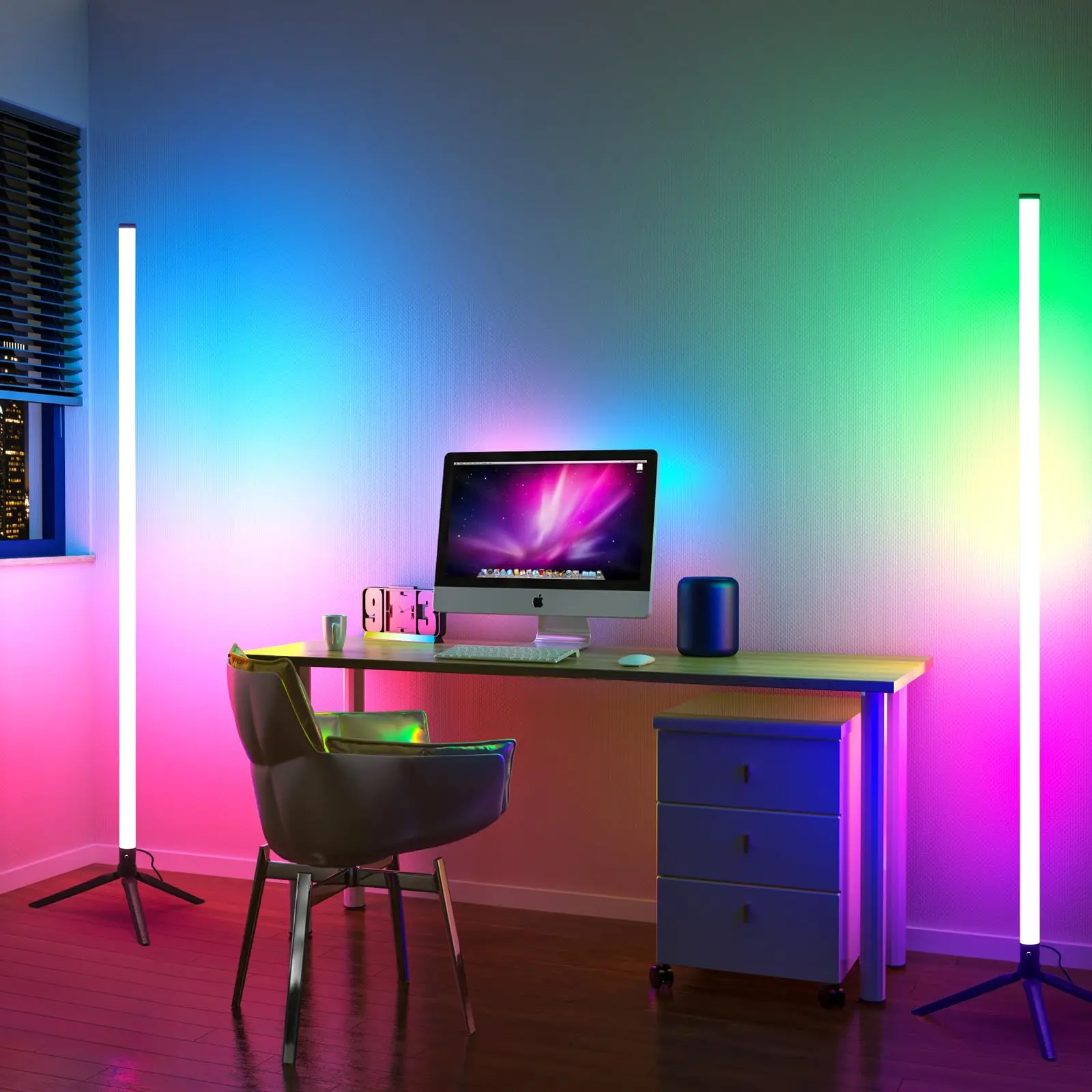 Modern Smart RGB Room Corner Floor Atmosphere Light USB Power Three-pin LED Light Interior Decoration Dimmable Standing Light