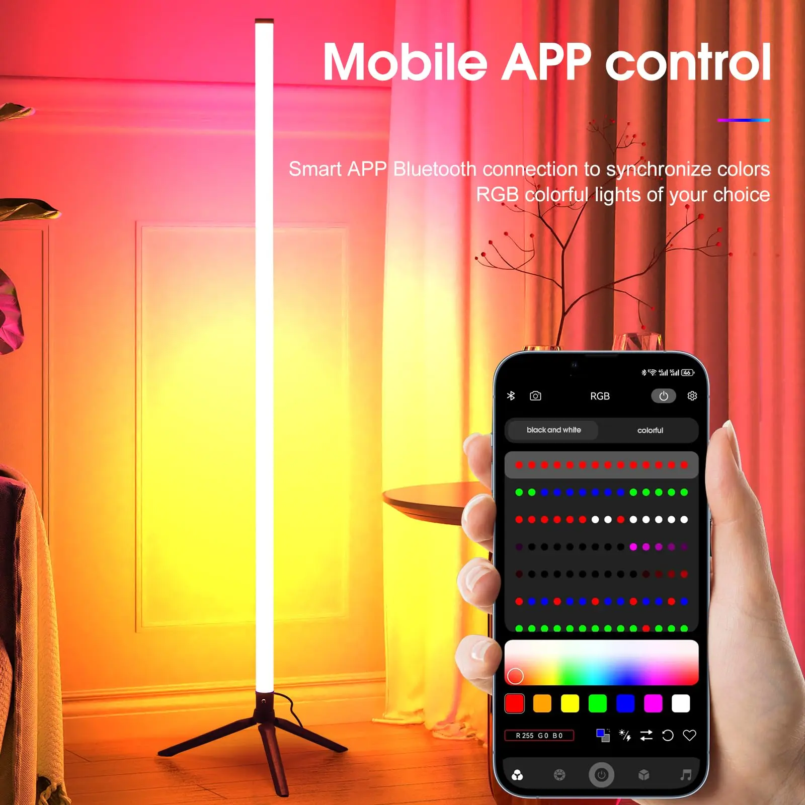 Modern Smart RGB Room Corner Floor Atmosphere Light USB Power Three-pin LED Light Interior Decoration Dimmable Standing Light