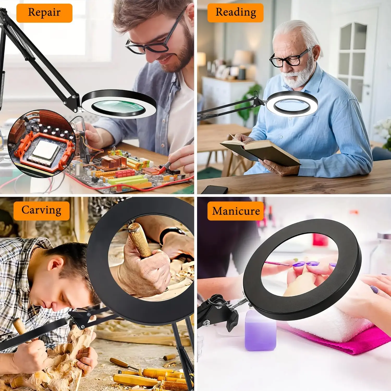 Foldable Portable Magnifying Glass Lamp Eye Protection Reading Learning Table Lamp Repair Makeup Beauty Nail Art Work Lamp