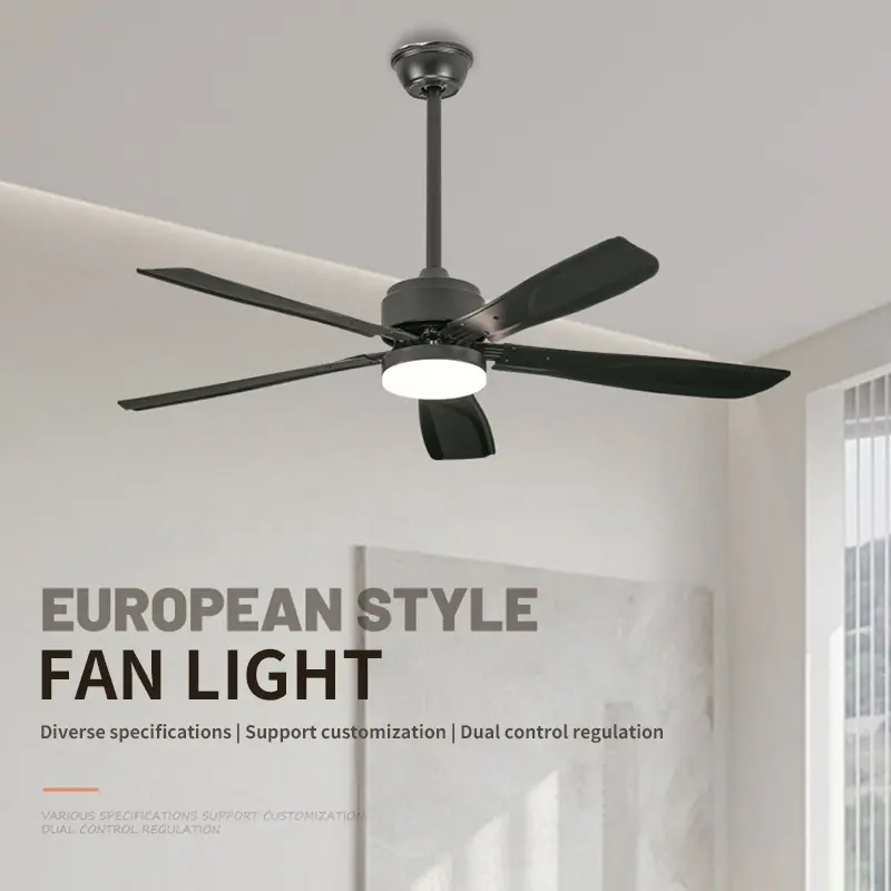 European Style Variable Frequency Fan Light, Five Leaf Household Living Room, Bedroom, Study, Large Wind Fan Pendant Light