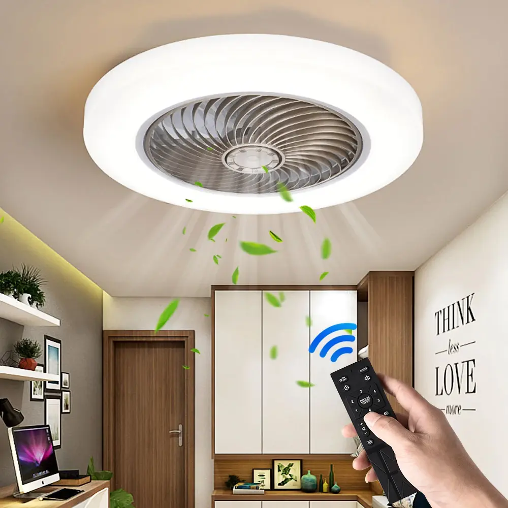 Intelligent LED Ceiling Fan with Light Remote Control Bedroom Decoration Ventilation Fan Light 45cm Air Invisible Blade Silent