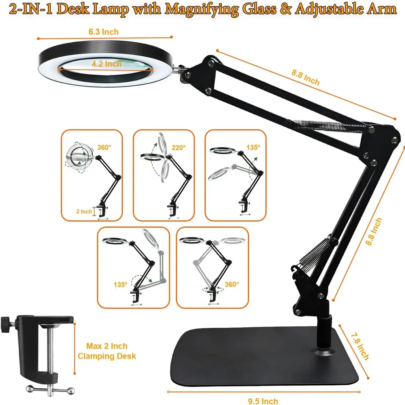 Foldable Portable Magnifying Glass Lamp Eye Protection Reading Learning Table Lamp Repair Makeup Beauty Nail Art Work Lamp