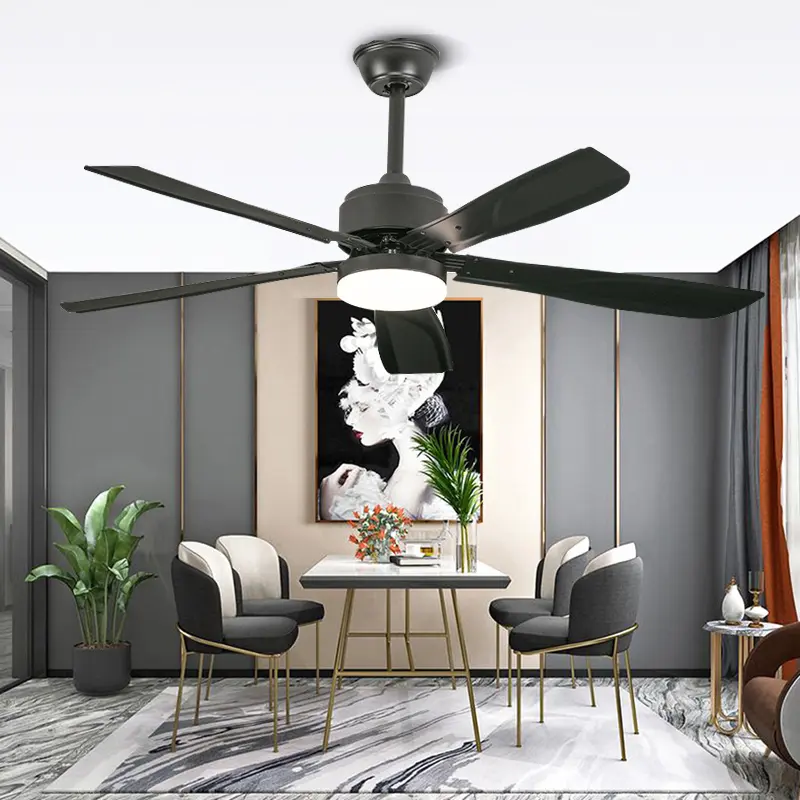 European Style Variable Frequency Fan Light, Five Leaf Household Living Room, Bedroom, Study, Large Wind Fan Pendant Light