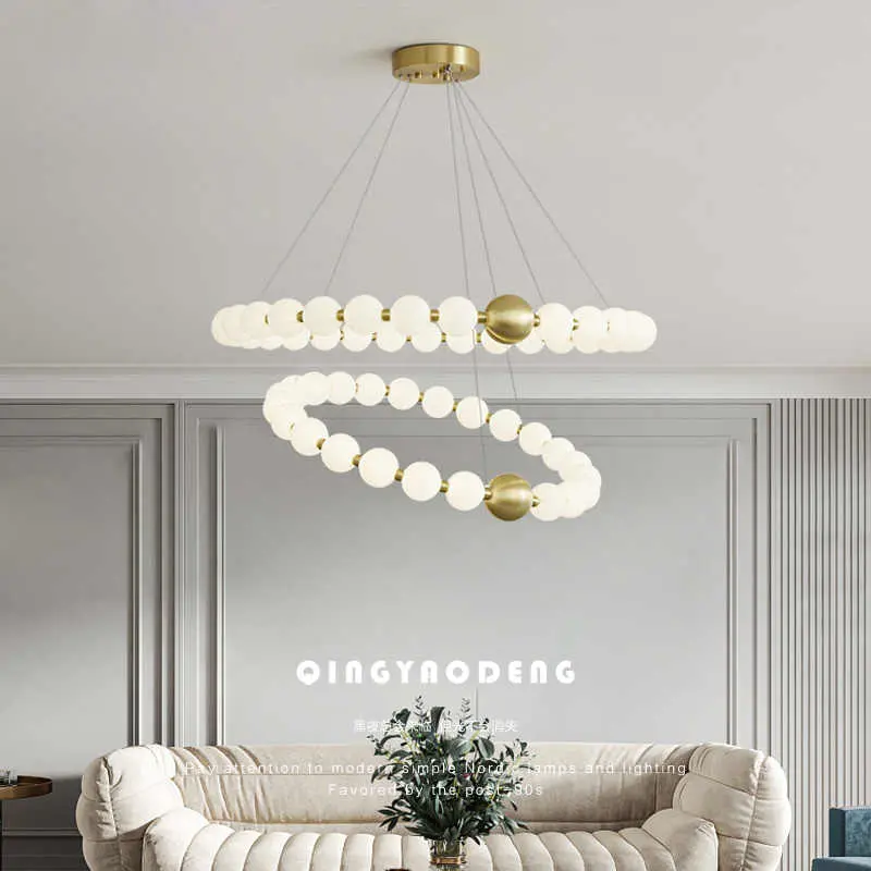 Modern Minimalist Necklace Shaped Glass Ball Pendant Light, Magic Bean Living Room Long Dining Table Light, Pendant Light