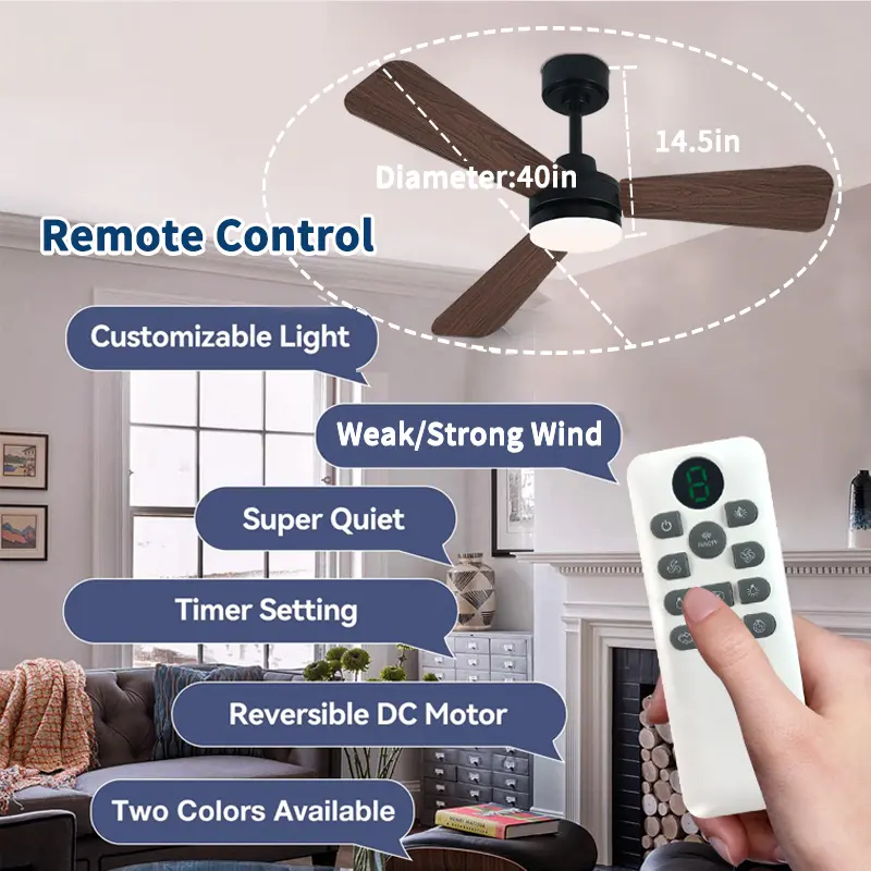 40 Inch Ceiling fan With Lights, For Living Rooms, Bedrooms, Dining Rooms, And Study Rooms, With Silent Remote Control Fan Light