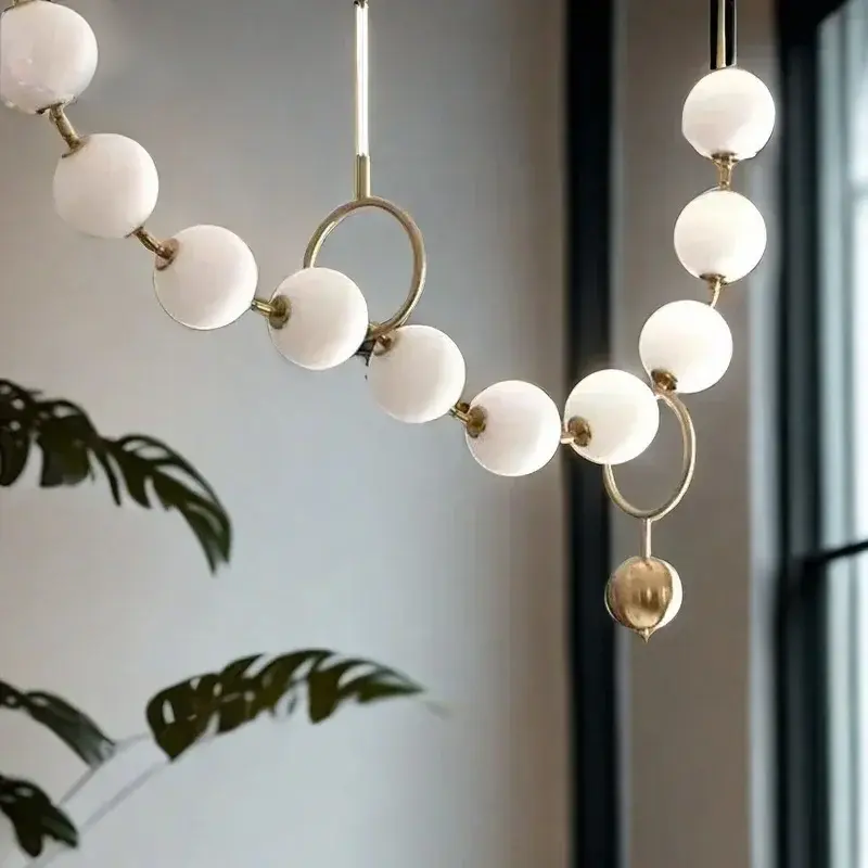 Modern Minimalist Necklace Shaped Glass Ball Pendant Light, Magic Bean Living Room Long Dining Table Light, Pendant Light