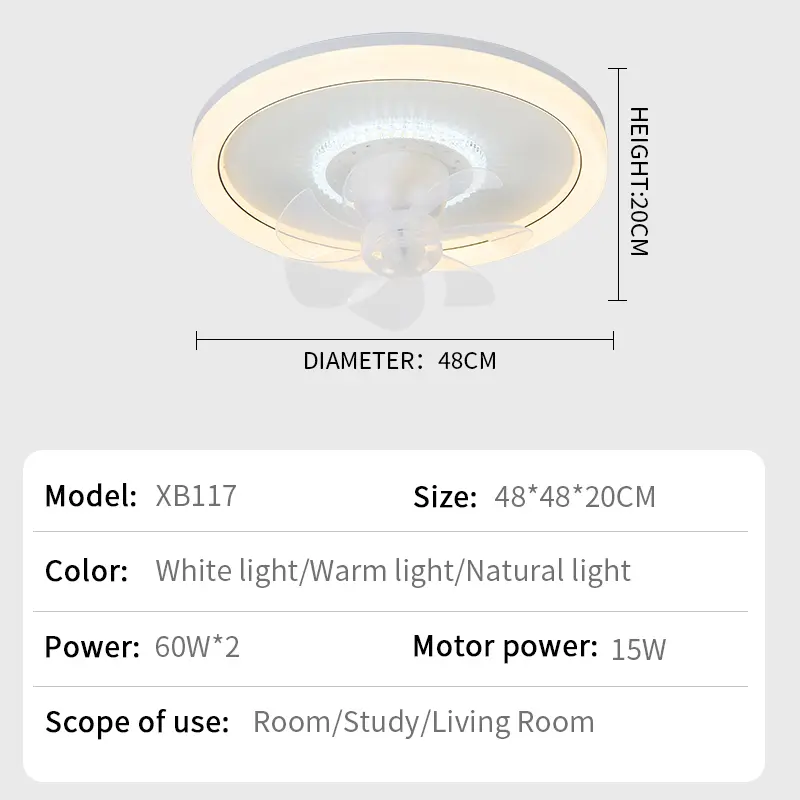120W LED Ceiling Light Ceiling Fan Modern Simple Home Bedroom Remote Control Dimmable Fan Light
