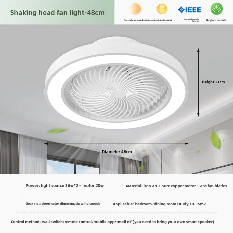 360 Degree Enclosed Circular Fan Light with Remote Control, 3-color Light, Ceiling Light for Living Room, Bedroom, Dining Room