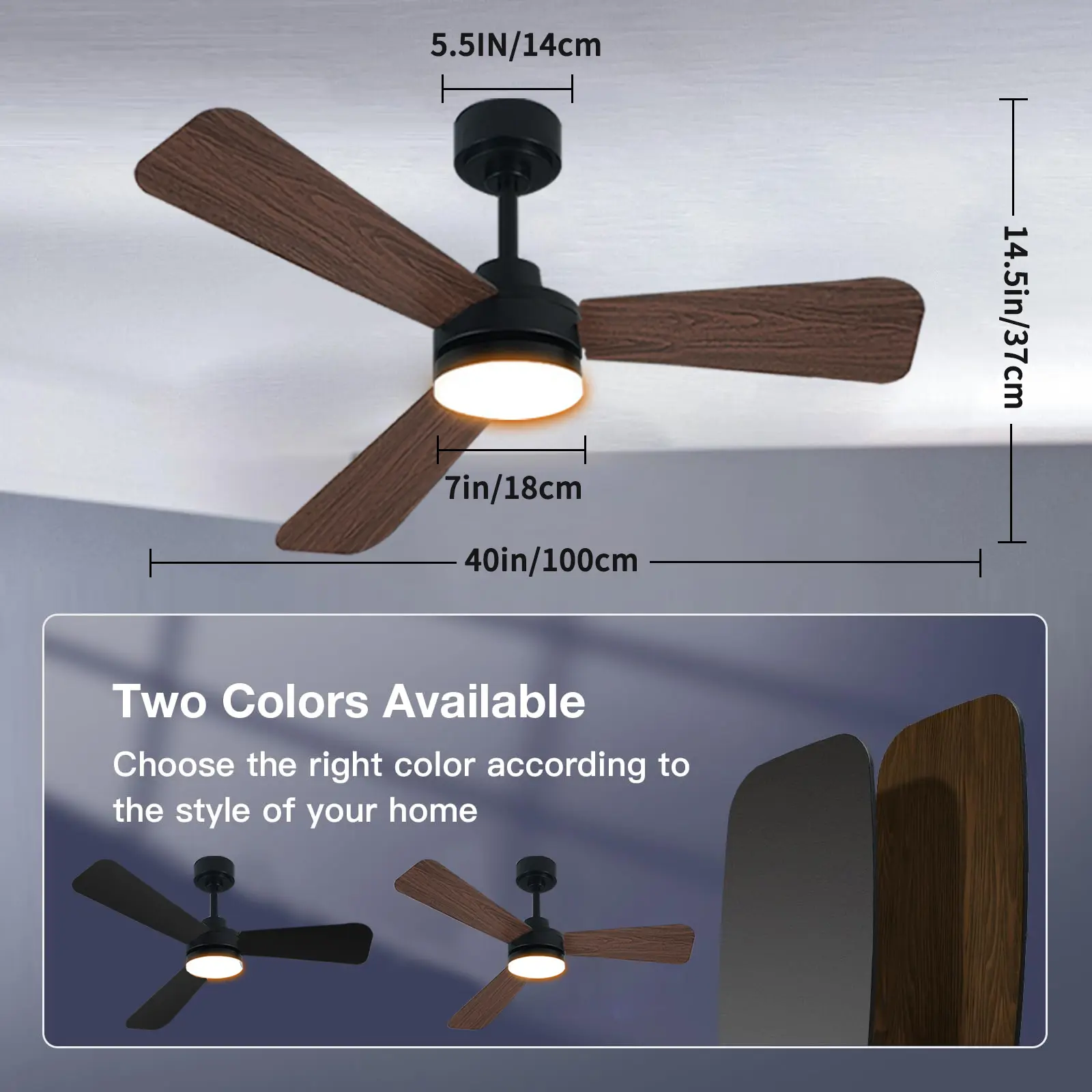 40 Inch Ceiling fan With Lights, For Living Rooms, Bedrooms, Dining Rooms, And Study Rooms, With Silent Remote Control Fan Light
