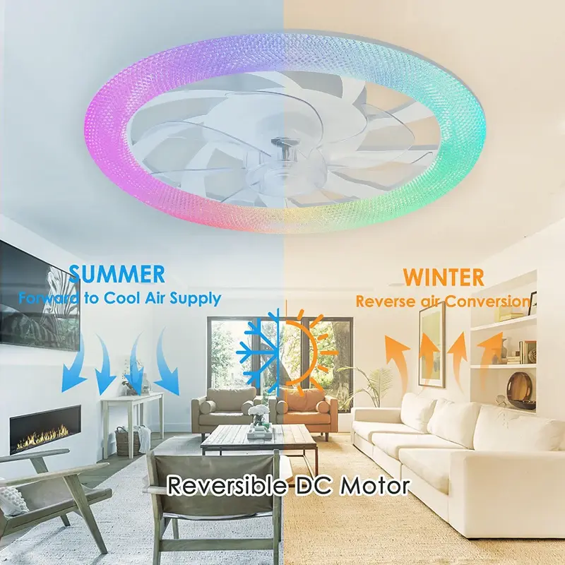 RGB Ceiling Fan Light, Remote Control Stepless Dimming, Indoor Lighting, Bedroom Pendant Light, Living Room, Ventilation Fan