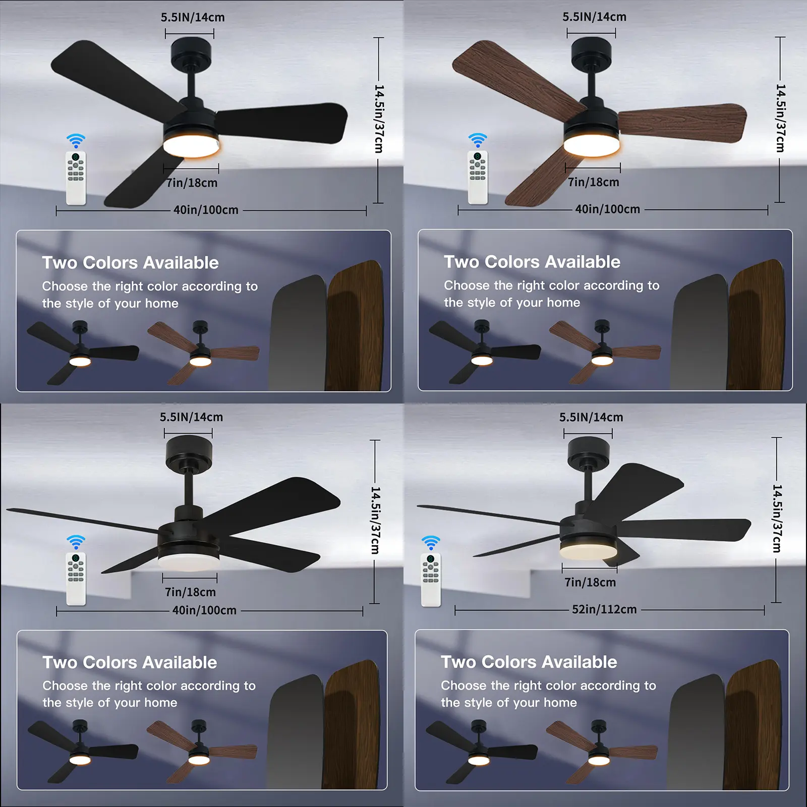 40 Inch Ceiling fan With Lights, For Living Rooms, Bedrooms, Dining Rooms, And Study Rooms, With Silent Remote Control Fan Light