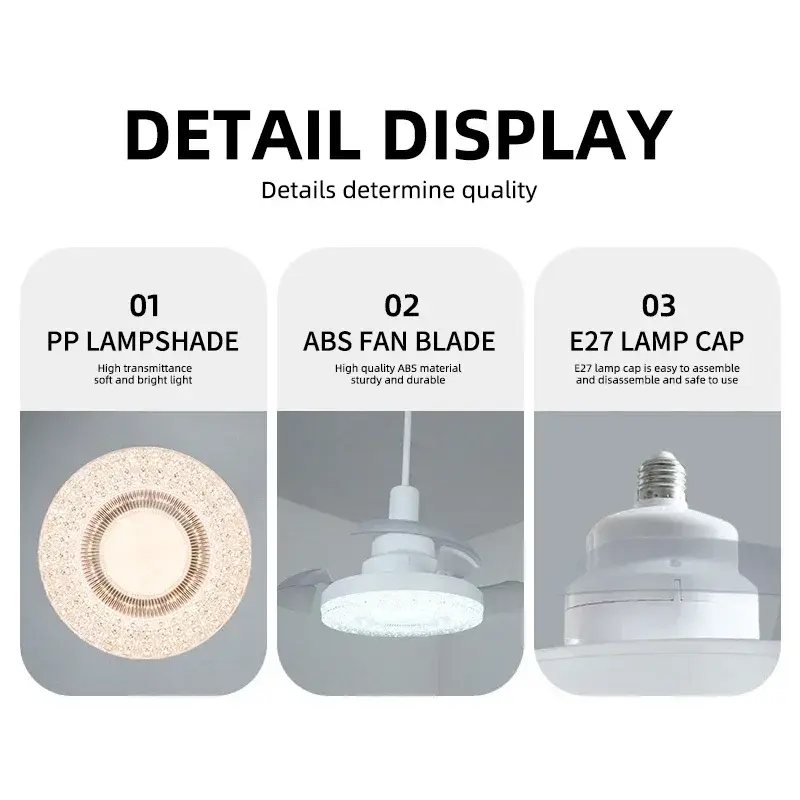Home E27 Lighting 2-in-1 Ceiling Fan with Remote Control LED 3 Adjustable Lighting Fixtures Lighting Base Bedroom Living Room