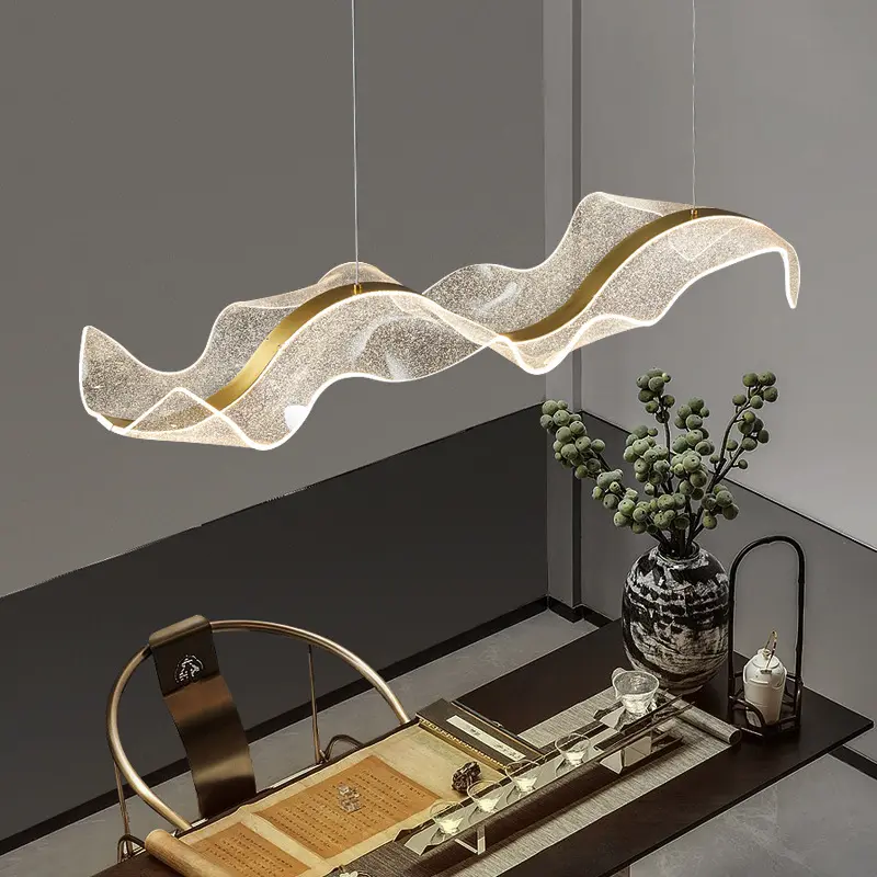 Modern Minimalist Restaurant Bar Counter Chandelier Creative Long Wave Living Room Office Front Desk LED Light