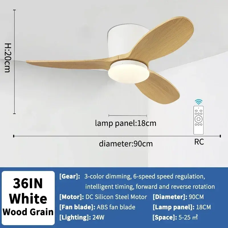 LED Modern Low Floor Ceiling Fan Light with Remote Control, Living Room, Bedroom, Dining Room, Silent Ceiling Fan Pendant Light