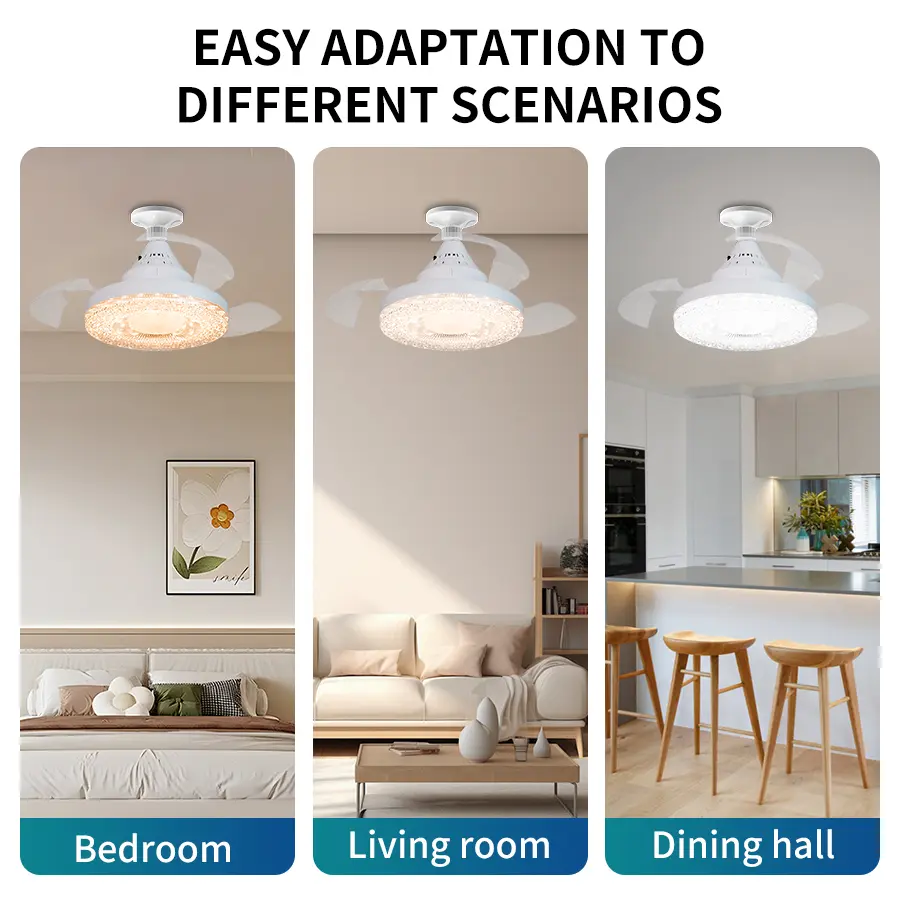 Socket Fan Light With Remote Control, 4-speed, 3 colors, Screw Type Ceiling Fan, E27 Base, Living Room, Bedroom, Kitchen, Light