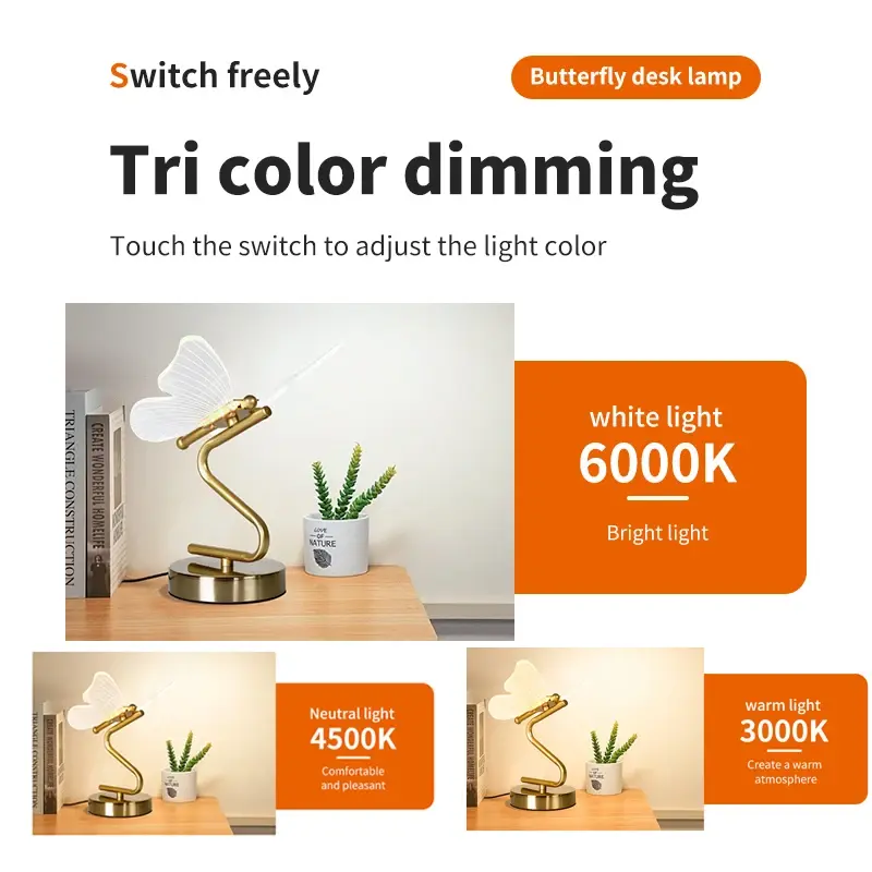 Modern Nordic LED Butterfly Table Lamp Bedroom Bedside Atmosphere Lamp Living Room Dining Room Home Decoration Indoor Lighting