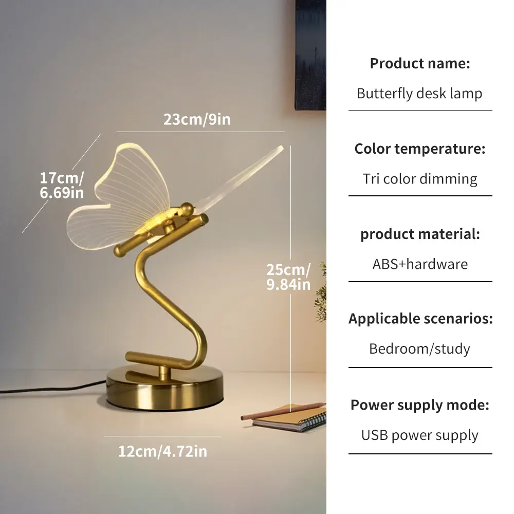 Modern Nordic LED Butterfly Table Lamp Bedroom Bedside Atmosphere Lamp Living Room Dining Room Home Decoration Indoor Lighting