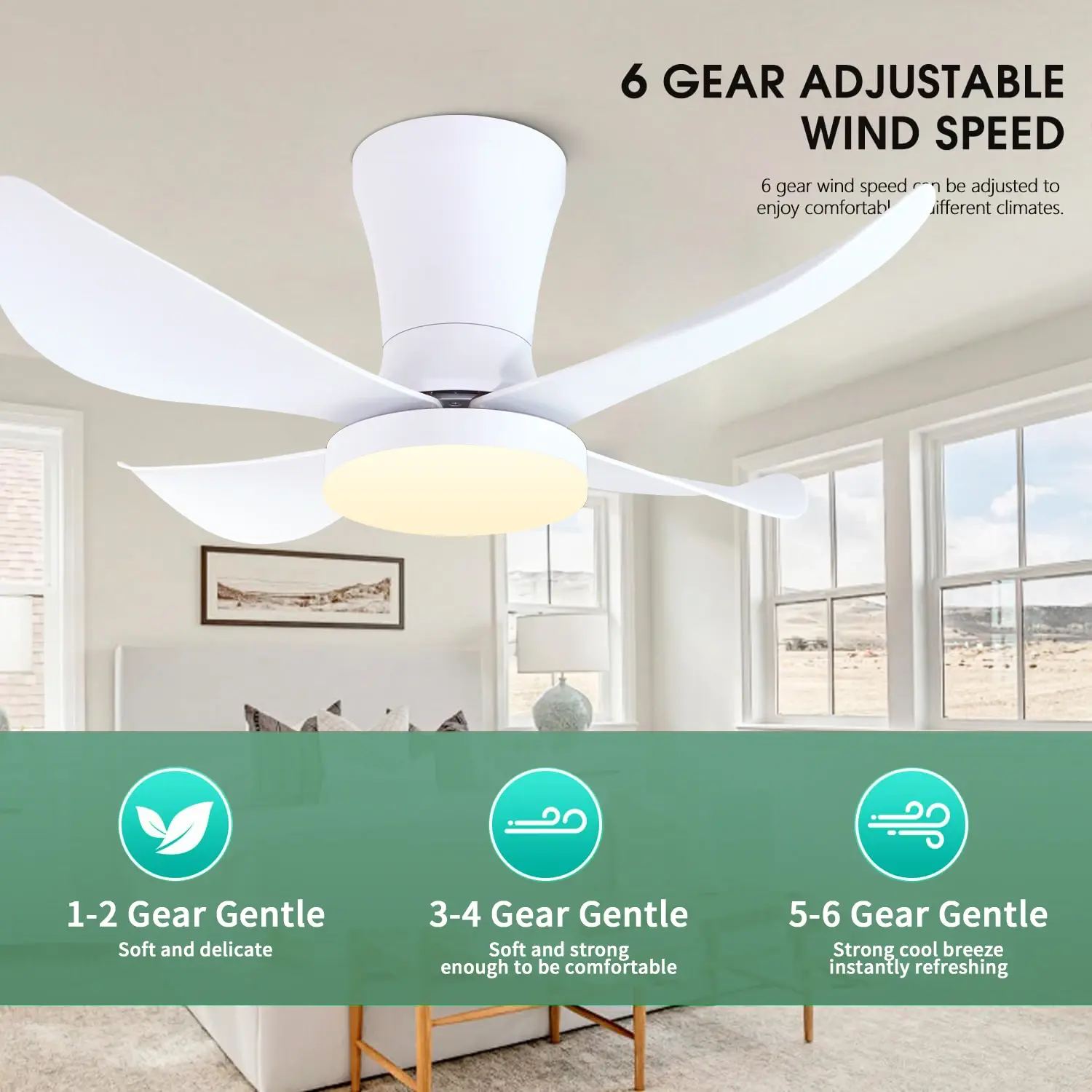 30 Inch LED Ceiling Fan, Low Floor DC Motor, Remote Unlimited Dimming, High Air Volume, Household Bedroom Fan with Lights