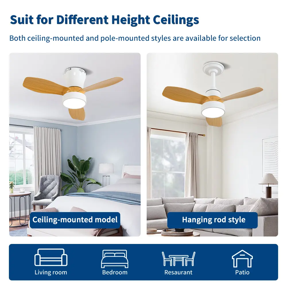 Indoor Modern Ceiling Fan Light White 3-leaf Reversible DC Motor with Remote Control Bedroom Dining Room LED Lighting Fan Light