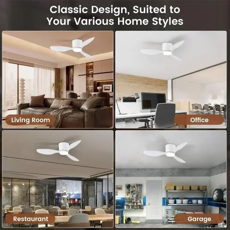 Low Floor Living Room No Lights and Remote Control Ceiling Fan, High Wind Power, Indoor Bedroom, Living Room, Dining Room