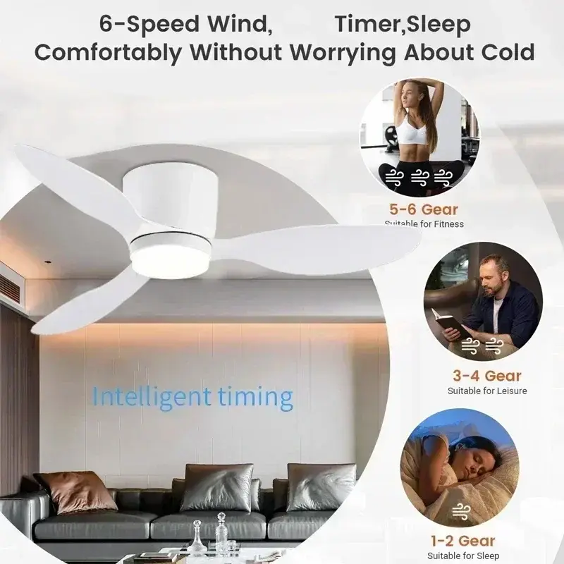 Low Floor Living Room No Lights and Remote Control Ceiling Fan, High Wind Power, Indoor Bedroom, Living Room, Dining Room
